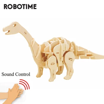 

Robotime DIY Sound Control Electric Dinosaur 3D Wooden Puzzle Assembly Model Building Kit Toys for Children Kids D450