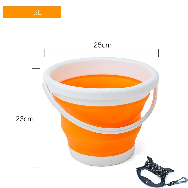 1.5-10L Portable Folding Bucket Outdoor Thick PP Silicone Fishing Supplies Folding Bucket for Fishing Promotion camping Car Wash - Цвет: 5L Orang AND 6m rope