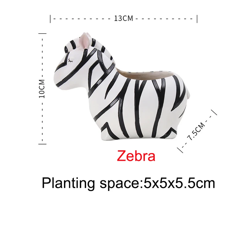 zebra Мультяшные животные суккулент горшок для растений Смола ручной работы жираф зебра полярный медведь панда в форме бегемота настольное украшение цветочный горшок - Цвет: zebra