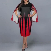 

Elegant Stripe print Plus Size Dress for new year 2022 Spring Split Long Sleeve Midi Sress Women O-Neck Evening Party Dress 5XL