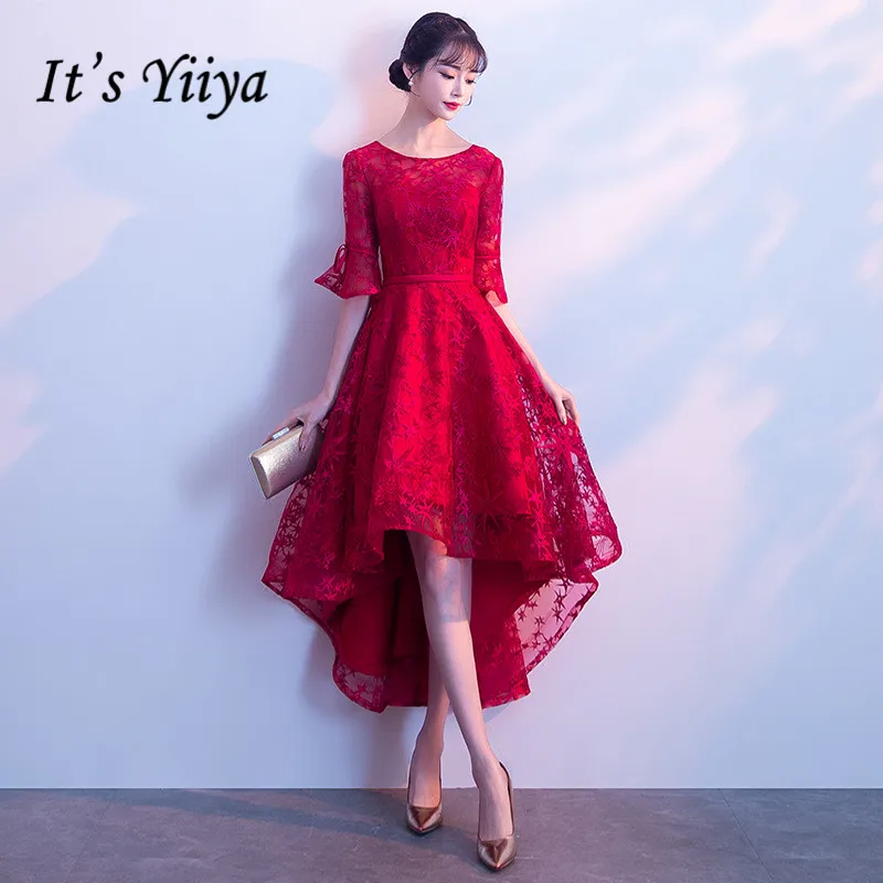 

Coctail Dresses It's Yiiya R241 Burgundy Half Sleeve Vestido De Coctel 2020 Elegant High Low Length Lace Formal Party Gowns