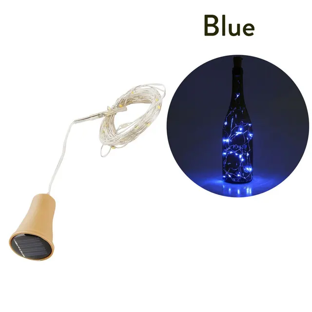 10LED 15LED 20LED Solar LED Cork Wine Bottle Stopper Copper Garland Wire Fairy String Light 1M/1.5M/2M Outdoor Party Decoration Blue