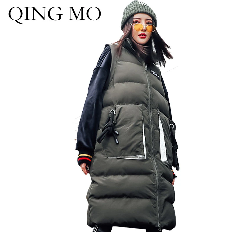 QING MO модный брендовый черный серый женский зимний жилет женские парки без рукавов Женский Повседневный стиль Свободный жилет ZQY2194