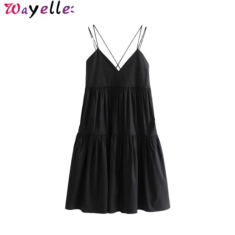 

Women Sexy Sleeveless Mini Dress Deep V Neck Backless Spaghetti Strap Pockets Ladies Party Dress Stylish Knee Length Dresses