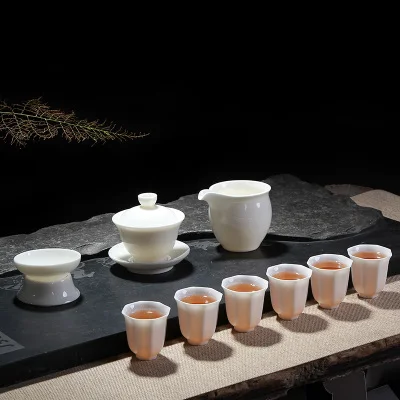 

Dehua Ceramic Cover Bowl Tea Sets Home High White Porcelain Teacup Teapot Kungfu Black Tea Oolong Pu-erh Teaware Gift Box