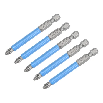 

uxcell 1/4-Inch Hex Shank Magnetic PH2 Phillips Cross Screwdriver Bit 70mm Length S2 Blue Non-Slip Screwdriver Bits 5pcs
