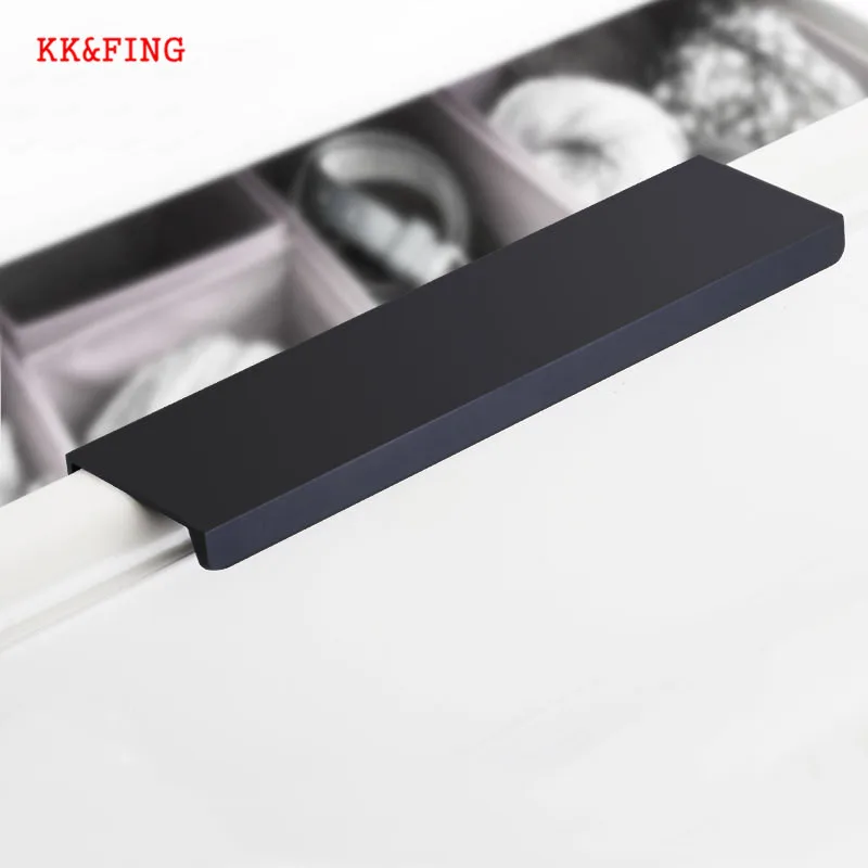 KK&ampFING Aluminum Alloy Black Silver Hidden Cabinet Door Handles Kitchen Cupboard Pulls Bedroom Furniture Handle Hardware |
