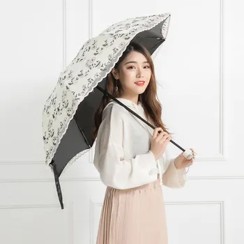 

Anti-ultraviolet Sun Umbrella Ladies Lace Double Embroidered Folding Umbrellas Portable Fashion Gifts Umbrella Women