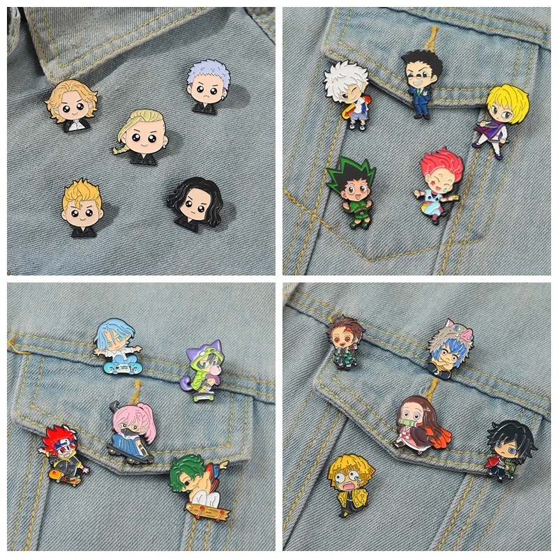 Demon Slayer HUNTERXHUNTER Enamel Pin Anime Characters 5pcs/Sets Suits Brooches Badge Backpack Gift Friends Jewelry Wholesale
