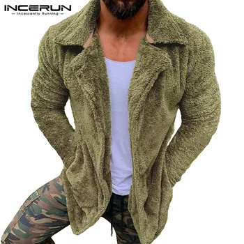 

INCERUN Fashion Fleece Men Jackets Winter Coats Long Sleeve Button Warm Streetwear Solid Men Outwear Fluffy Overcoats S-5XL 2020