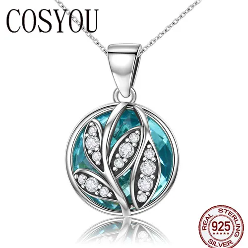 

COSYOU Trendy Authentic 925 Sterling Silver Green Crystal CZ Tree of Life Pendant Necklaces for Women Fine Jewelry Gift SCN109