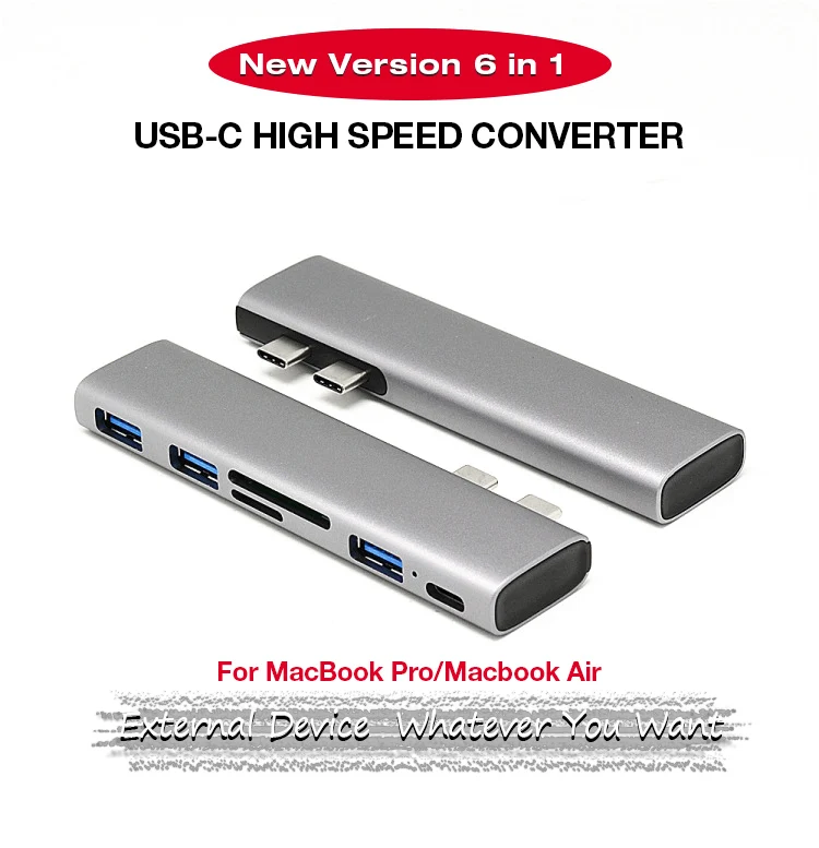 Utai J12 двойной адаптер type-C для MacBook Pro Air USB3.0 концентратор SD TF мульти кард-ридер PD док-станция USB-C 6 в 1 концентратор