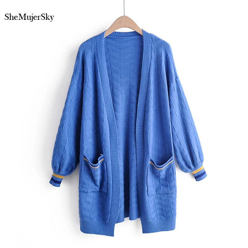 

SheMujerSky Elegant Knitted Sweater Long Cardigan Women Autumn Winter Sweaters Sweter chompas para mujer 2019
