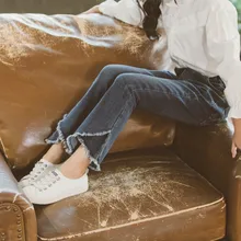 Детская одежда для девочек; осенняя одежда; джинсы; Новинка года; стильные модные осенние брюки-трубы в западном стиле для больших мальчиков и девочек