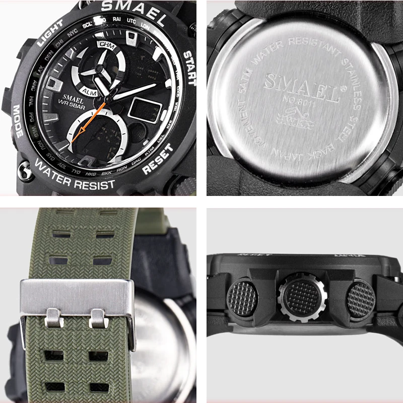 SMAEL спортивные военные часы мужские водонепроницаемые кварцевые наручные часы с хронографом аналоговые Мужские цифровые часы 8011