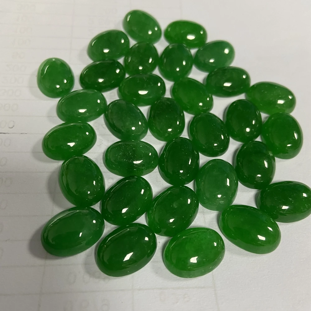 Meisidian Oval 8x10mm Flatback Cabochon Original Natural Green Burma Jadeite Stone Pirce