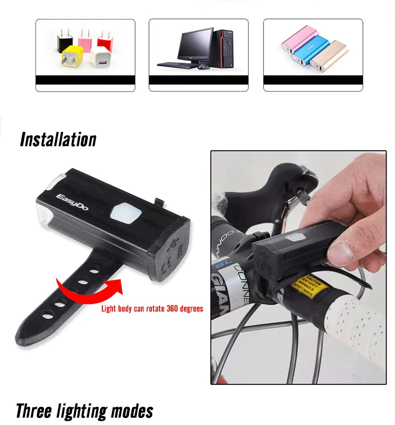 EasyDo USB Перезаряжаемый велосипедный фонарь Водонепроницаемый мини MTB дорожный велосипед рулевая фара портативный велосипедный светодиодный мигающий фонарь