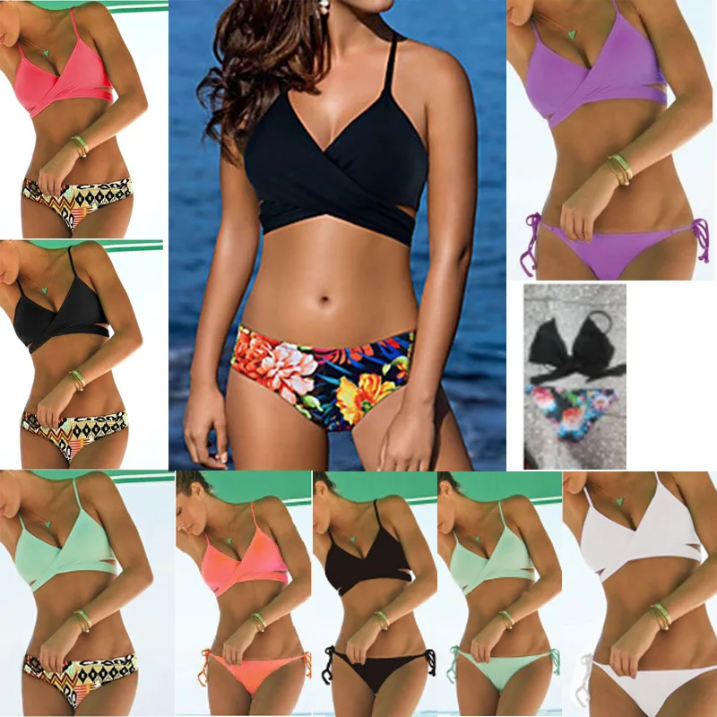  Crossing Bikini Sexy Women's Two-piece Swimming Suit Black Swimwear Popular