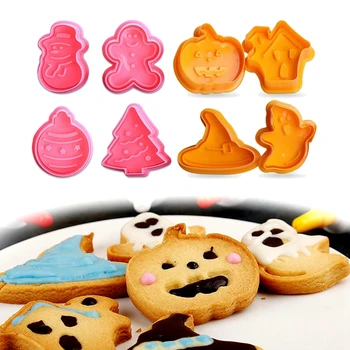 

Halloween Pumpkin Christmas Snowman Gingerbread Man Christmas Tree Shape Mould 4pcs DIY Cookie Cake Chocolate 3D Baking Tools
