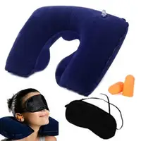 Inflatable Travel Flight Pillow Neck U Rest Air Cushion+ Eye Mask + Earplug 1