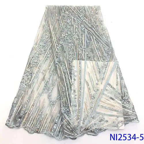 Latest French Nigerian Laces Fabrics High Quality Tulle Lace Fabric African Net Lace with Sequins KSNI2534 - Цвет: Picture 5