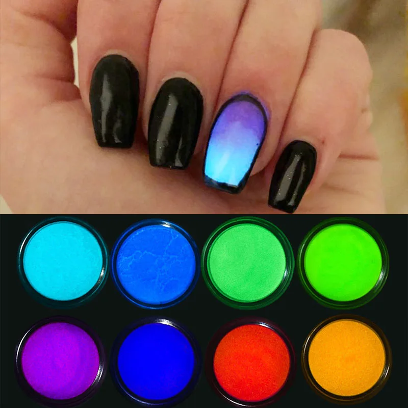 

2g Fluorescent Nail Powder Neon Phosphor 12 Colors Nail Glitter Pigment 3D Glow Luminous Dust Nail Art Decorations SF3084