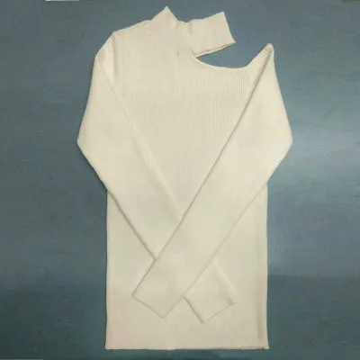 white pullover Woherb сексуальный свитер женский Половина Водолазка выдалбливают Пуловеры Джемперы однотонное трикотажное изделие с лоскутом тонкий с открытыми плечами топы новинка 90813 - Цвет: white pullover