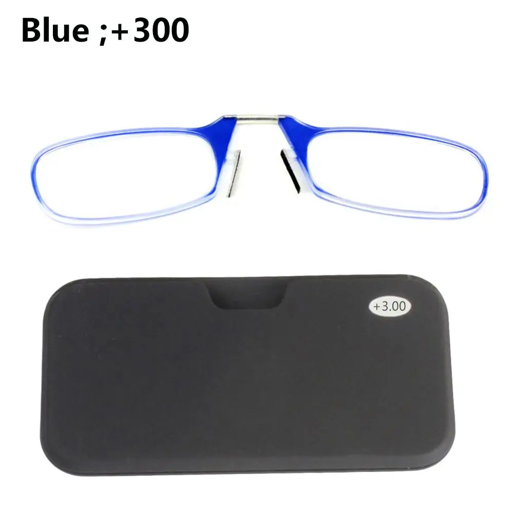 blue300 Зажим для носа, очки для чтения для женщин, очки для пресбиопии по рецепту, мужские очки с небольшой оправой, чехол для телефона, карты+ 1,0, 1,5, 2,0, 2,5, 3,0 - Цвет оправы: blue300
