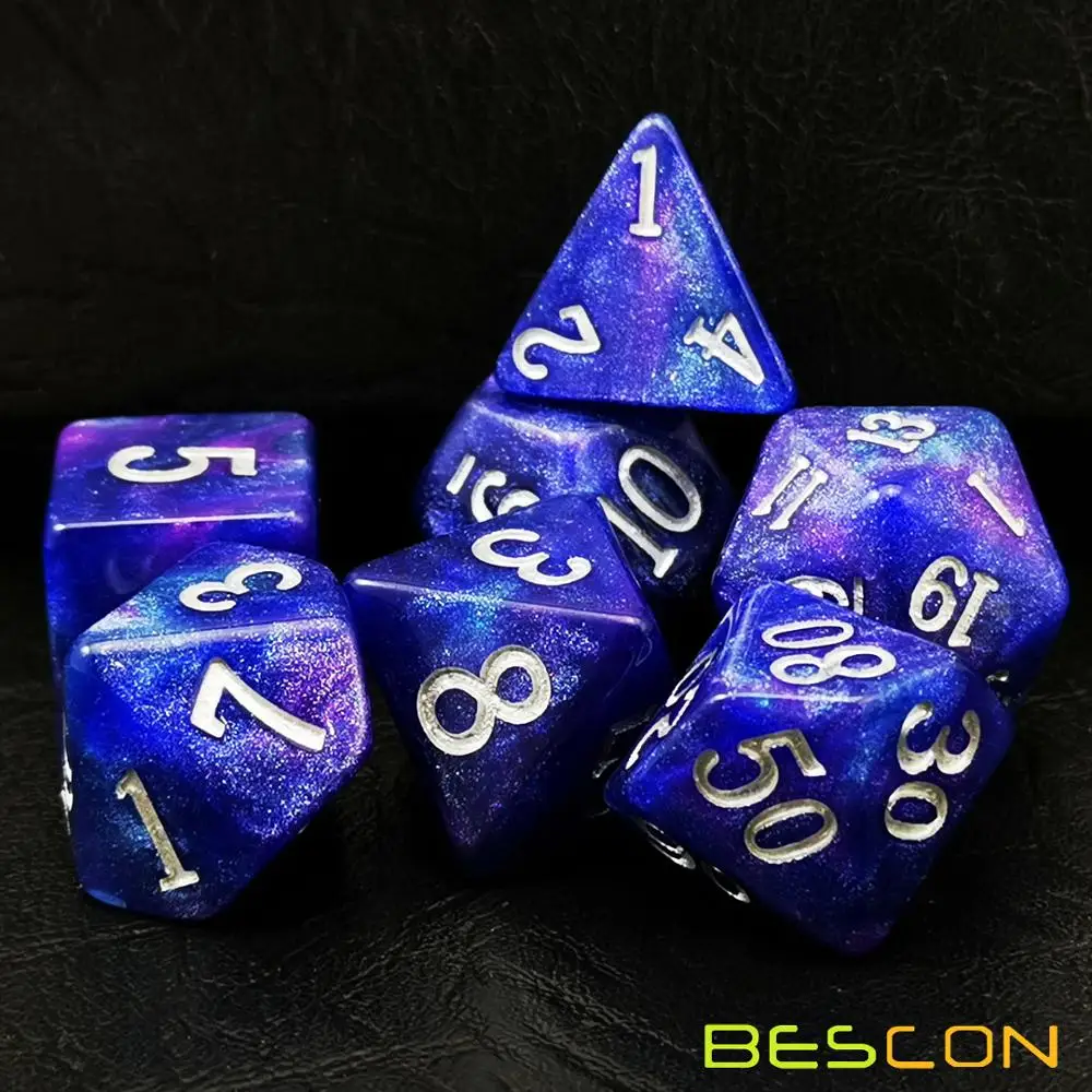 Bescon Starry Night Dice Set Series 7pcs Polyhedral RPG Dice Set Milky Way Midnight Twilight