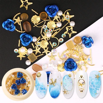 

1 Box 3D Nail Rhinestones Rose Gold Pearl Nail Art Decorations Mixed Size Metal Stones Charm Shining Nail Accessories