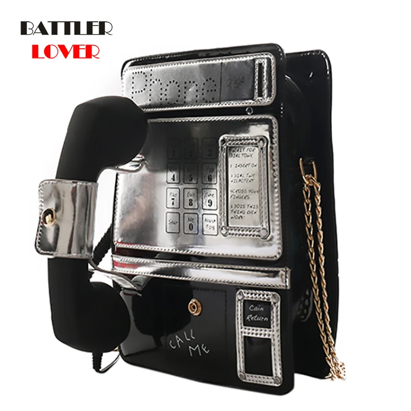 Brand Designer Cute Large Telephone Shape Crossbody Bags for Women Chains Funny Handbag Female Fashion Messenger Bag