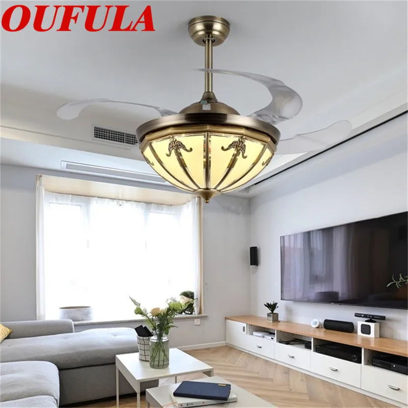 

DLMH Copper Ceiling Fan Lights With Invisible Fan Blade Remote Control Contemporary Home Creative Decoration Fan Lighting