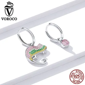 

VOROCO BNE368 Exquisite Chameleons 925 Sterling Silver Hoop Earrings Women Festival Gift Hypoallergenic Earrings Fine Jewelry