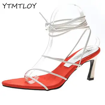

Fashion 2020 summer women's sandals PU lace-up knot ladies high heel sandals sexy sandalen pumps new Zapatos De Moda Mujer