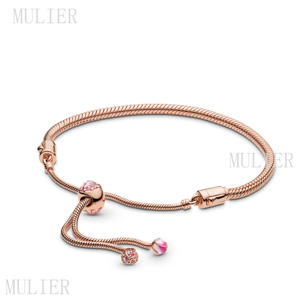 Модный браслет из серебра 100 пробы S925 пробы, подвеска, розовое золото, персиковый цвет, женские, вечерние, свадебные, самодельные бусины