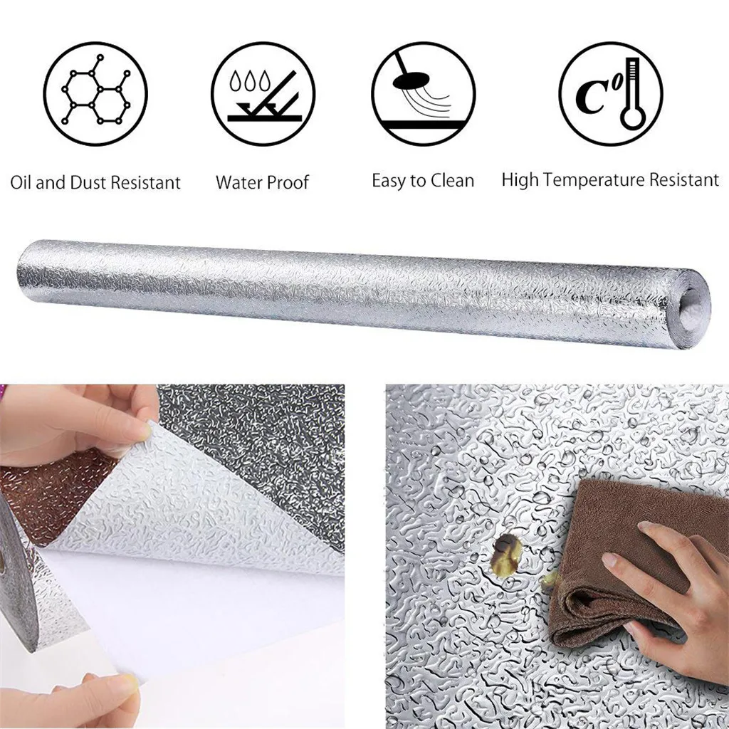 

40x100cm Kitchen Oil-proof Waterproof Stickers Aluminum Foil Kitchen Stove Cabinet Self Adhesive Wall Sticker DIY Wallpaper #10