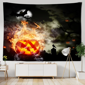 

Pumpkin Bat Print Halloween Wall Tapestry Home Decor Night Moon Hippie Wall Hanging Bohemian Gypsy Psychedelic Tapestry