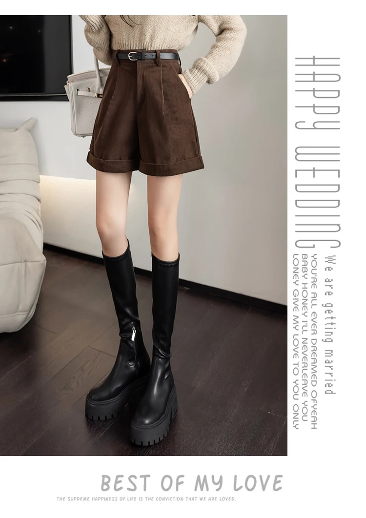 swimming shorts Retro High Waist cargo Shorts Women 2021 Autumn Winter Corduroy Casual wide leg Female Shorts Boyfriend Style Woman Shorts +belt women's clothing stores