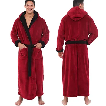 

Winter Mens Solid Winter Lengthened Bathrobe Plush Shawl Home Clothes Long Sleeved Robe Coat Soft Handfeel Pajama Bathrobe