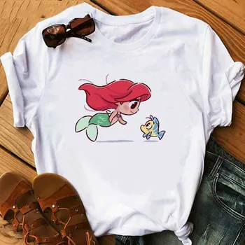 

2020 Cute Princess little mermaid Funny Cartoon T Shirt Women Harajuku Ullzang T-shirt Graphic 90s Tshirt Kawaii Anime Top Tees