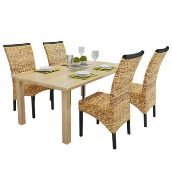 

vidaXL Dining Chairs 4 pcs Abaca and Solid Mango Wood