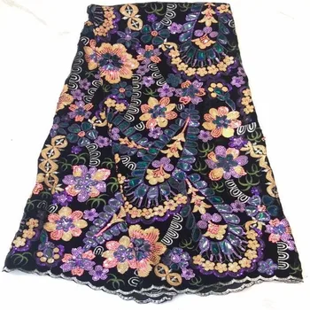

High quality African net lace fabric with advanced Sequins wine Color guipure lace fabric.2020 New Nigeria tulle lace fabric