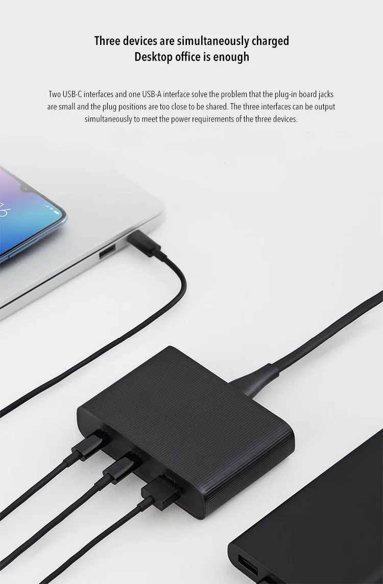 Xiaomi Mi USB-C зарядное устройство 65 Вт настольная Быстрая зарядка(3 порта) адаптер питания от сети Quick Charge