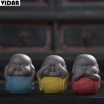 

VIDAR Home Desktop Decoration Creative Purple Clay Pottery Mini Three Not Little Monk Tea Pets Play Sculpture