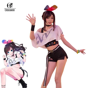 

ROLECOS Kizuna AI Cosplay Costume Vtuber Hello World First Anniversary Cosplay Costumes A.I.Channel Outfit Uniform Top Shorts