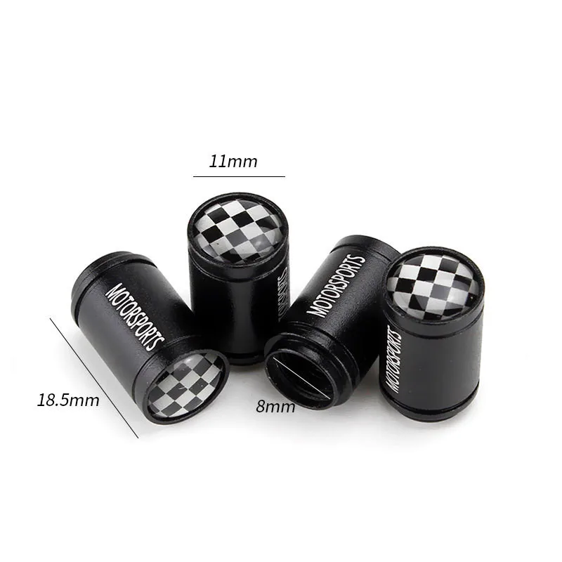 4Pcs/Set Universal Aluminum Car Valve Caps Black White Grid Wheel Caps Dustproof Rustproof Caps For Tire Motorcycle Car Parts