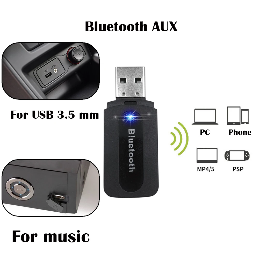 

aux Bluetooth 3.5mm USB Wireless Car Audio Receiver A2DP Music Receiver Adapter for Android/IOS Mobile Phone Bluetooth Car Kit