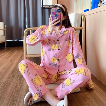 

Autumn Winter Lady Women Pajamas Set Cartoon Nightwear Girl Sleepwear Long Pyjamas Suit Female Clothing Set 2020 Home Service