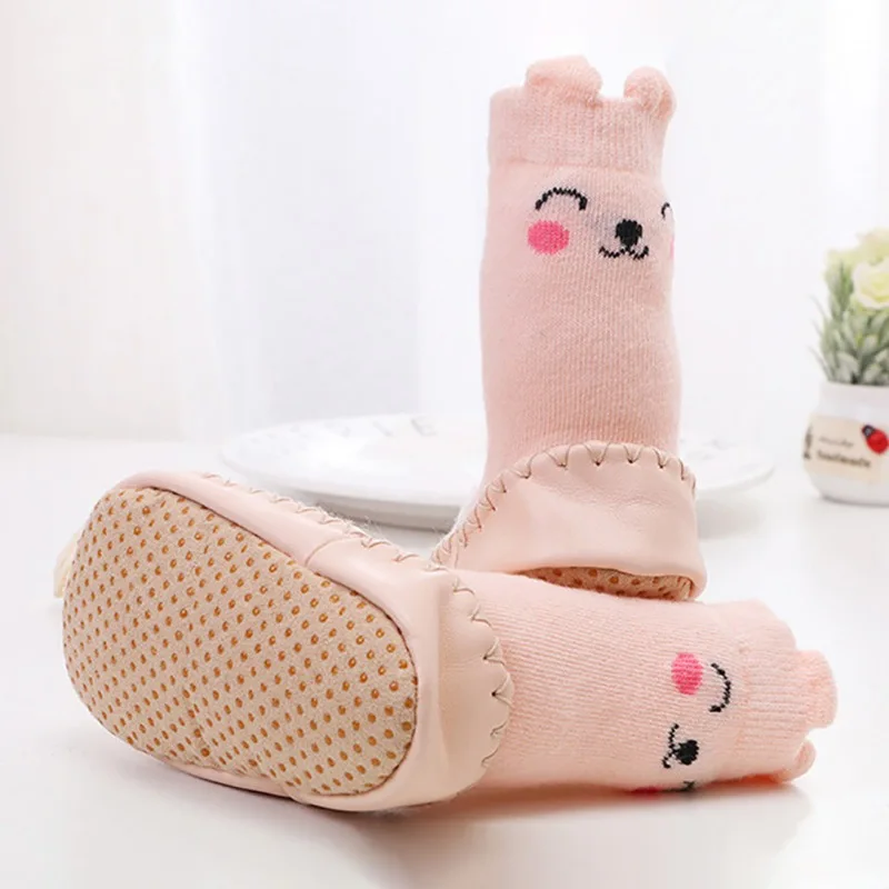 Носки для малышей, повседневные носки для мальчиков и девочек, детские милые Носки с рисунком, детские Нескользящие хлопковые носки-Тапочки