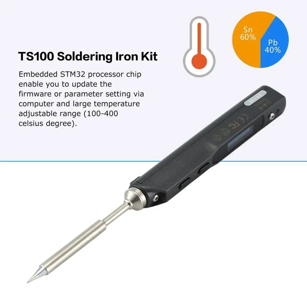 TS100 65W Mini Electric Soldering Iron Kit Digital OLED Display Temperature Adjustable with Solder Stand Solder Wick Set